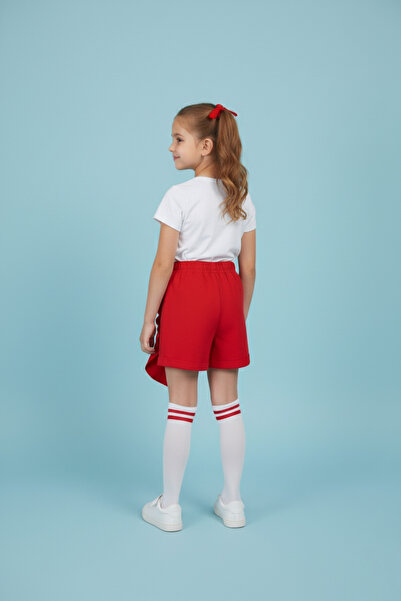 nacar çarşı Kız Çocuk Önü Fırfırlı ve Düğmeli Kırmızı Şort Etek 23 Nisan 29 Ekim Gösteri Kıyafeti