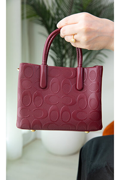 Al-Rubaie Burgundy Embossed Women's Handbag - Luxurious design in durable faux leather for a feminine appeal