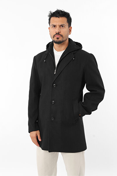Rodrigo Ανδρικό παλτό με κουμπιά με αφαιρούμενη κουκούλα με επένδυση από κασμίρ