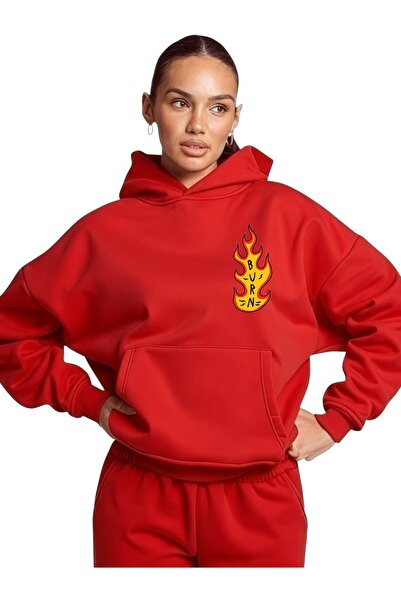 ArtYus Unisex Burn Flame Colorful Custom Printed Cotton Oversize Hooded Sweatshirt