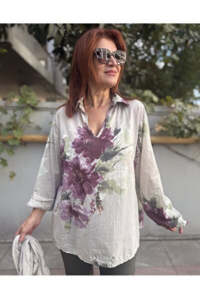 DenizEge Tricotaj italian Orkide, cămașă și eșarfă, Stone