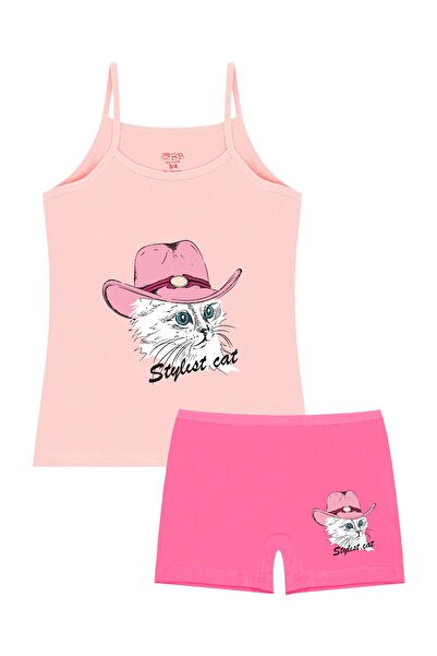 Öts Κοριτσίστικο μπλουζάκι Boxer ελαστικό ύφασμα Salmon Cat (96% βαμβάκι - 4% ελαστάνη)