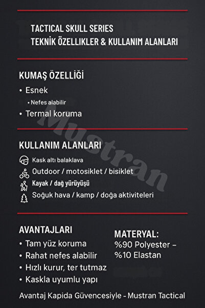 Mustran Tactical Skull Set of 2 Balaklava+Neck Collar | Winter Motorcycle Mask Outdoor Snow Ski