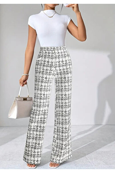 Little Visqon Kadın Yüksek Bel Paçaya Doğru Geniş Dokuma Pantolon