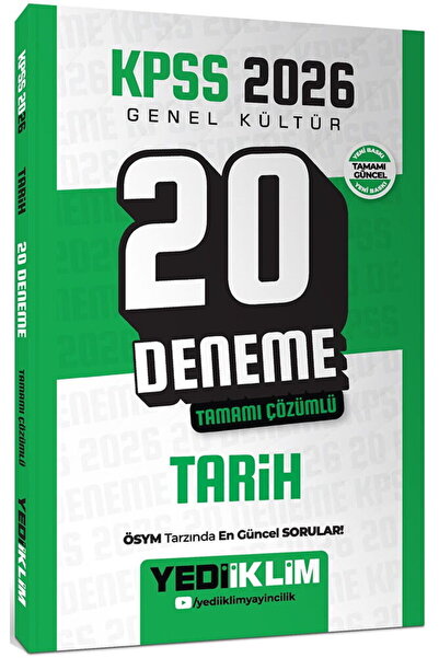 Yediiklim Yayınları KPSS 2026 Genel Kültür Tarih Tamamı Çözümlü 20 Deneme