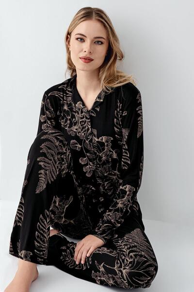 Arnetta Kadın Modal Pamuk Gömlek Yakalı Pijama Takım, Cep Detaylıdır