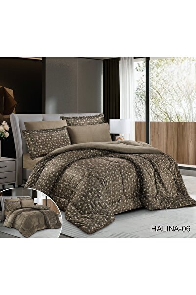 Roshen Winter double and half bed sheet set, 4 pieces, two sides, one plain velvet side and one patterned fur side, luxury for you and elegance for your room decor, 170*200