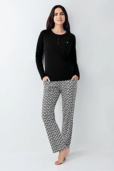 Pierre Cardin Buttoned Collar Modal Cotton Long Sleeve Women's Plus Size Pajama Set