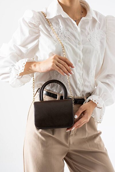 SHIKIRTI Geantă de mână și de umăr pentru femei, simplă, cu detaliu de lanț a...