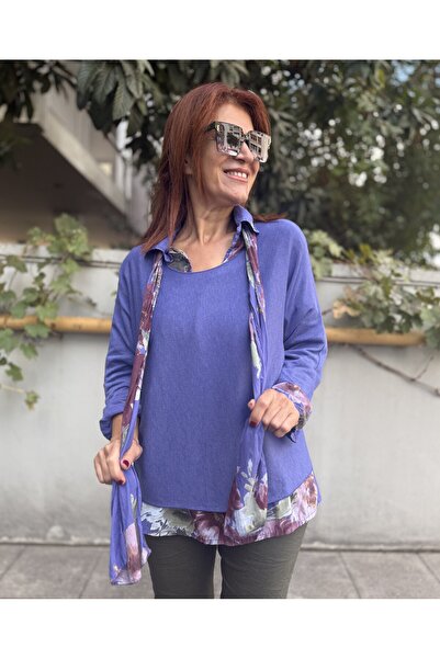 DenizEge Tricotaj italian Orkide cu cămașă și eșarfă violet