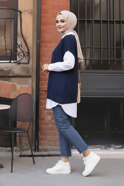 benguen Оверсайз трикотажний светр H25305 Синій