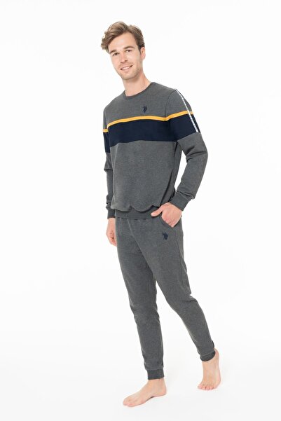 U.S. Polo Assn. Men's Crew Neck Long Sleeve Pajama Set S26936 with Tape-On Legs Comfortable Fabric with Pockets