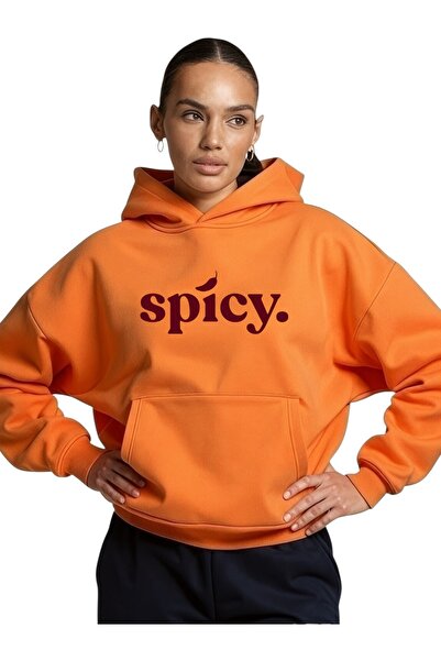 ArtYus سويت شيرت بقلنسوة كبير الحجم من القطن مطبوع عليه ملصق خاص بلون الفلفل ...