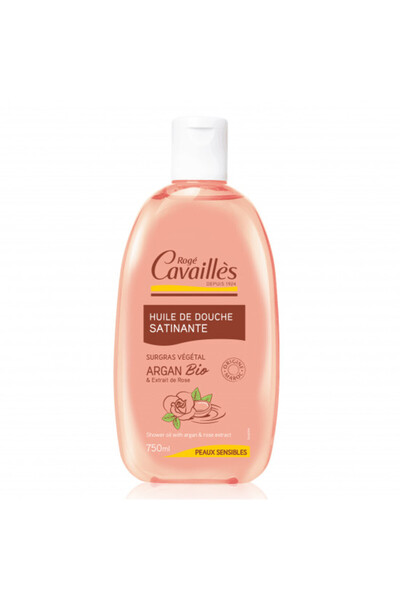 Roge Cavailles Σατινέ λάδι μπάνιου και ντους με έλαιο argan και τριαντάφυλλο, Roge Cavailles, λάδι μπάνιου, 750 ml