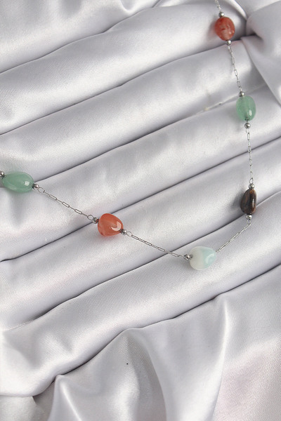 Skygo 316L الصلب الفضة اللون سلسلة اللون الحجر الطبيعي نموذج قلادة المرأة - T...