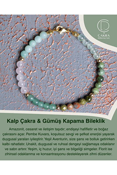 ÇAKRA DOĞAL TAŞ Kalp Çakra & Gümüş Kapama Bileklik