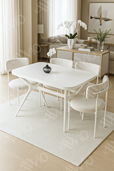 AVVİO Teddy Sandalye 80x120 Yemek Masası Mutfak Masası 4 Kişilik Masa Sandalye Takımı