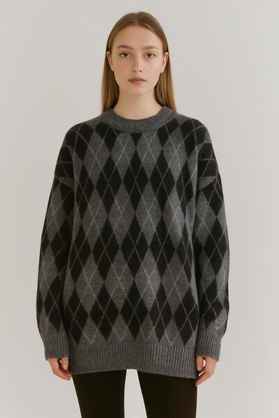 Sfg Life Moda سترة طويلة نسائية من التريكو بياقة دائرية ونقشة البقلاوة