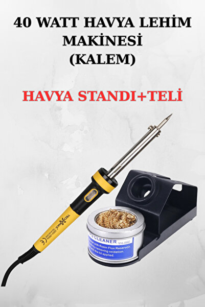 Rabelix Online Marketing 1.2 Mt Kablolu 40 Watt Kalem Havya Lehim Makinesi-Havya Standı ve Temizleme Teli