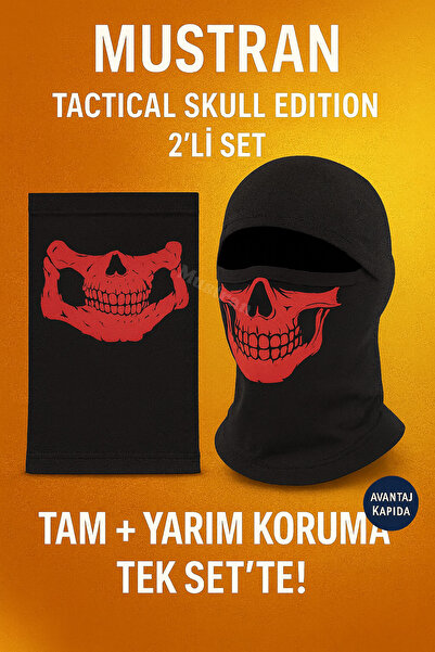 Mustran Tactical Skull Set of 2 Balaklava+Neck Collar | Winter Motorcycle Mask Outdoor Snow Ski