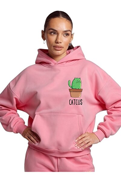 ArtYus Φούτερ Unisex Catcus Colorful Special με τύπωμα Cotton oversized με κο...