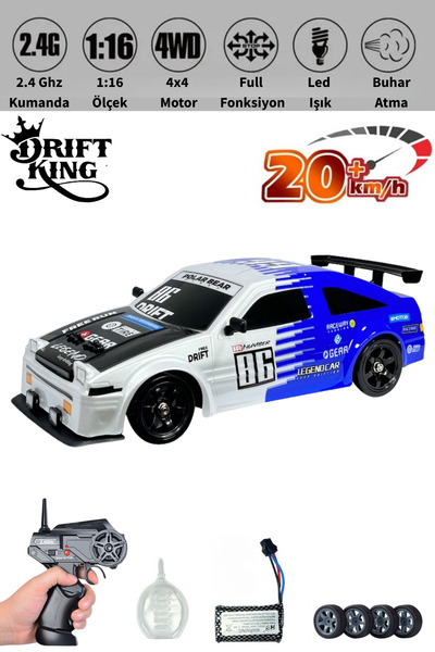 giffy Oyuncak Uzaktan Kumandalı 4X4 Buhar Atan Drift Arabası 20 KM/H Hız Drift Tekerler 7.4 V Şarjlı
