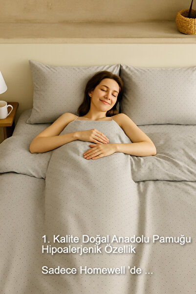 homewell 1St Quality Natural Anatolian Cotton Hypoallergenic Double Size 200 X 220 Duvet Cover Set Gray