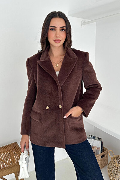 AsprinFashion Jachetă din țesătură de blană de vulpe maro