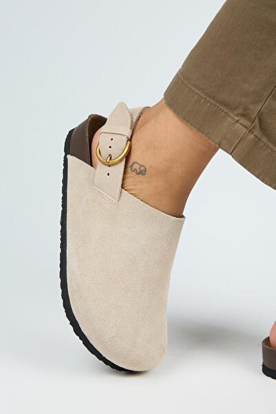 Manijero Antonella Women's Leather Genuine Leather Back Strap Sabo Beige Sandals