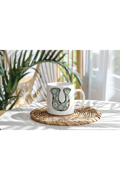 Beramussa كوب على شكل حرف U مزين بنقشة الأقحوان - تصميم ريترو ربيعي - كوب شاي...