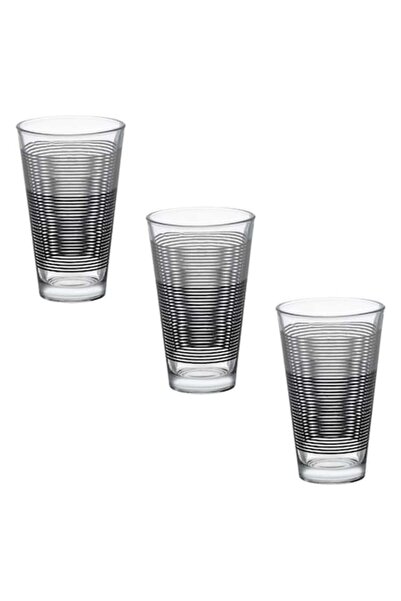 SHOPIENS Set of 3 'Lines' Water Glasses, Transparent Glass, 330 ml, Multicolor