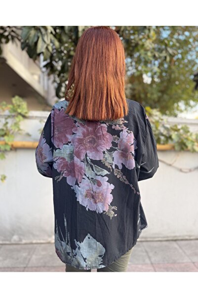 DenizEge Tricotaj italian Orkide, cămașă și eșarfă, negru