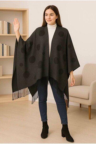 ALDAİR Women's winter double-sided poncho shoulder 140x140
