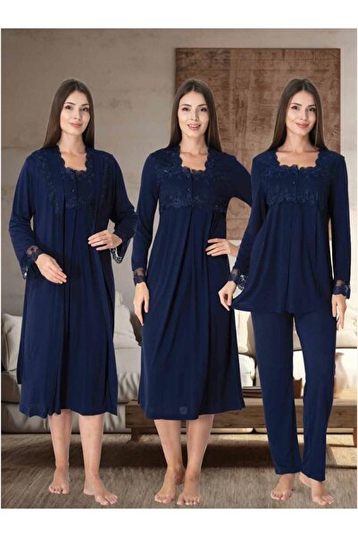 Lohusa Homewear طقم بيجامة نسائي من القطن بتصميم خاص باللون الأزرق الداكن للح...