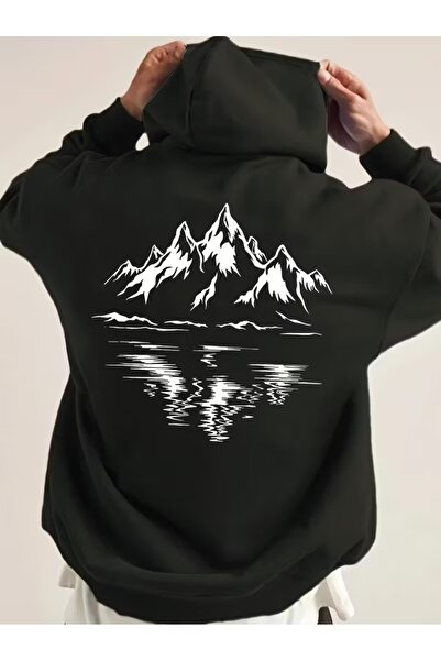 Flaubert -erkek dağ baskılı sweatshırt 3iplik kaliteli kumaş oversize kesim