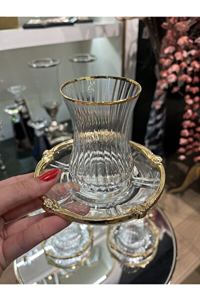P&ORA PREMIUM KITCHEN PRODUCTS 6 Person Tea Set with Gold Plated Crystal Glasses
