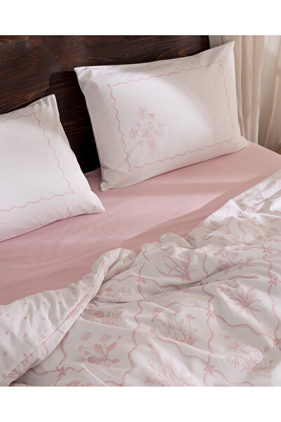 Madame Coco Rotule Çift Kişilik %100 Pamuk Ranforce Nakışlı Nevresim Takımı - Pudra