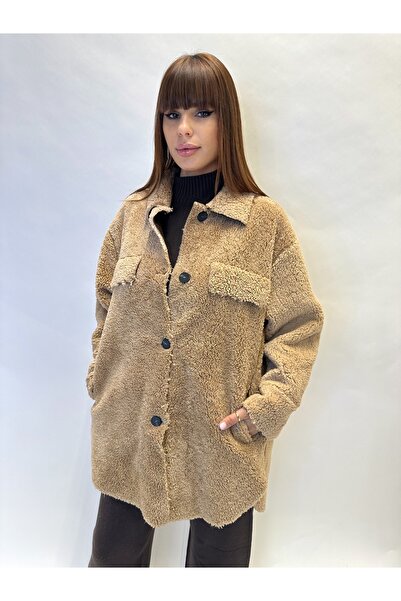 IFASTFASHION Jachetă teddy damă – stil casual, cu nasturi și buzunare frontale