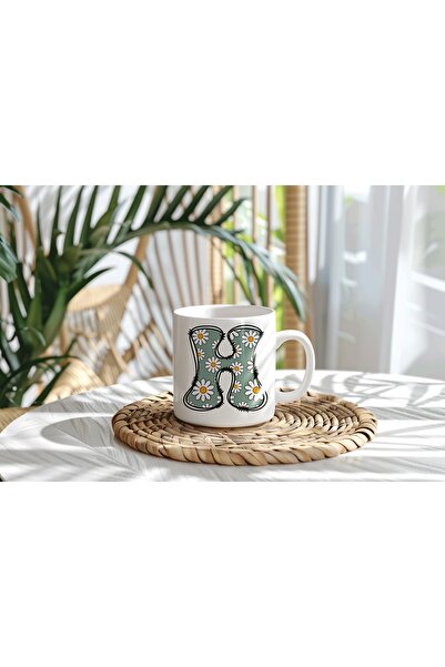 Beramussa كوب على شكل حرف H مزين بنقشة الأقحوان - تصميم ريترو ربيعي - كوب شاي...