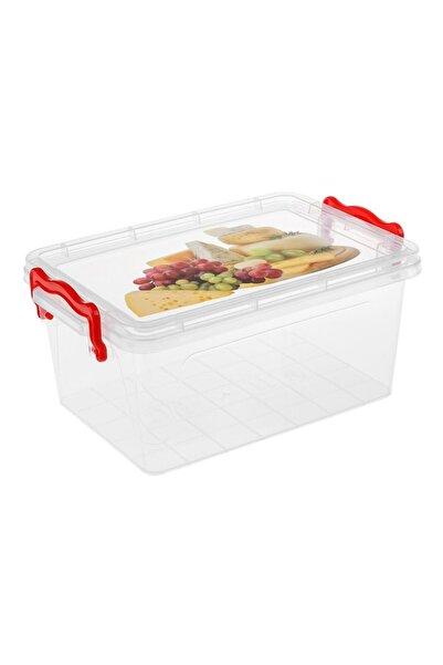 SHOPIENS Food Container, Transparent, Red Handle, 3L Capacity, Plastic