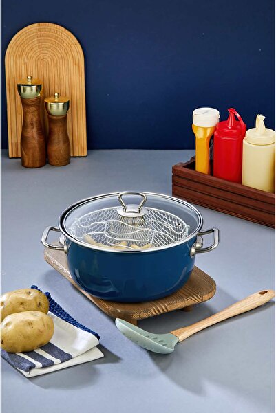 Miningaa Nostalji Emaye 22 cm Cam Kapaklı Kızartma Tenceresi | Sağlıklı & Güv...