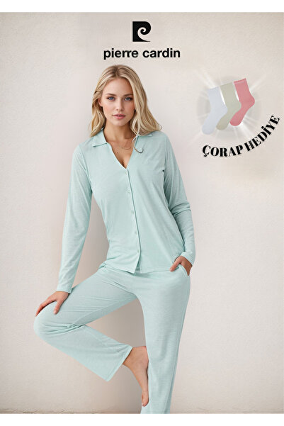 Pierre Cardin Kadın Giyim Pamuklu & Modal 2 Parça Kutulu Gömlek Pijama Takımı (Çorap Hediye) OL.PC.911.5.001