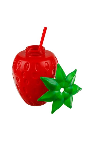 SHOPIENS 3D Strawberry-shaped Plastic Cup with Straw, 0.9 L - MYONNA IT & E-COMMERCE