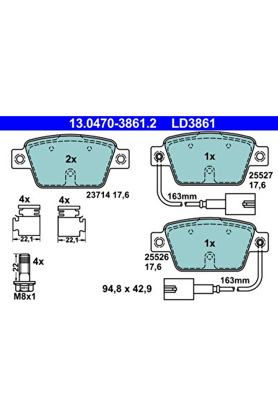 Ate Комплект накладки дискови спирачки Alfa Romeo Mito Fiat Bravo 2/Multipla/...