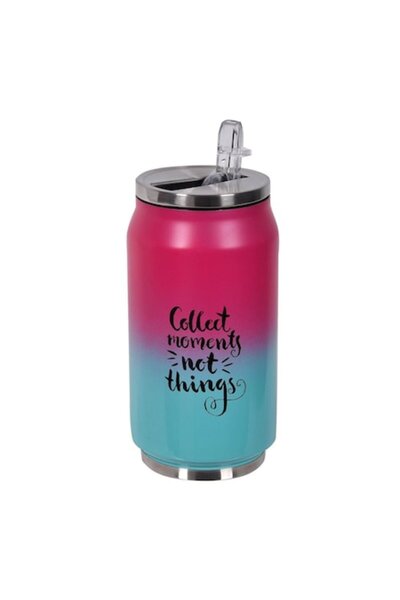 SHOPIENS Stainless Steel Insulated Cup Thermos, Degrade Design, Lid with Straw, 0.3 L, Fuchsia & Navy