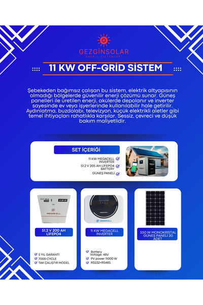 Megacell Gezgin Solar Enerji 11 Kw Hazır Solar Paket Tak Kullan Kolay Kurulum Villa Tiny House Paketi
