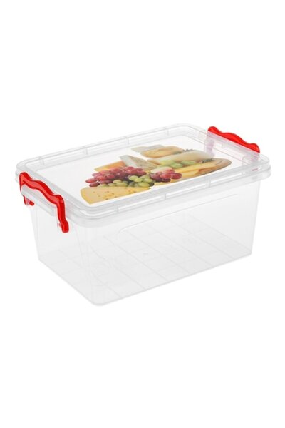 SHOPIENS Food Container, Transparent, Red Handle, 3L Capacity, Plastic