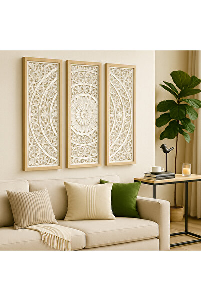 Vi Markets لوحة جدارية ثلاثية بتصميم زخرفي ناعم وإطار خشبي أنيق تضيف لمسة فني...