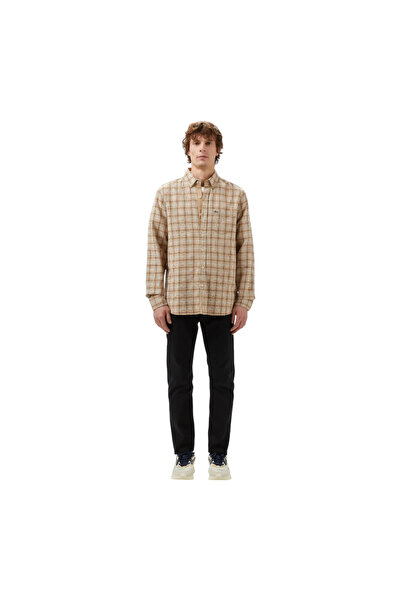 Lacoste Men's Regular Fit Button down Collar Plaid Brown Shirt Ch2543.02S