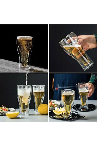 SHOPIENS Beer Glass, Bottle-Style Pattern, Transparent Glass, 0.4L Capacity, Double Wall